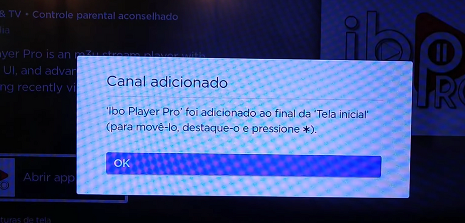 Clique em adicionar canal no seu iBO Player da Roku TV.