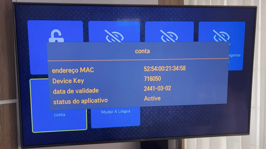 Conta com informações do VIRGINIA Player TV SMART